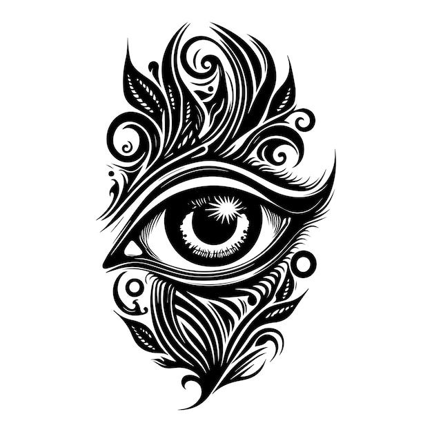 замысловатая концепция татуировки глаза, искусно созданная опытным иллюстратором в виде подробных штриховых рисунков