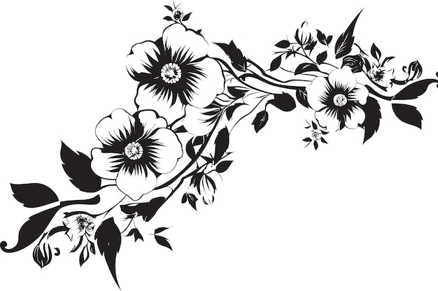 Intricate Floral Scrolls Black Vector Iconic Embellishments Whimsical Noir Petal Designs Invitation