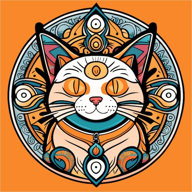 Intricate furry fusion earthy mandala patterns on british shorthair cat tee