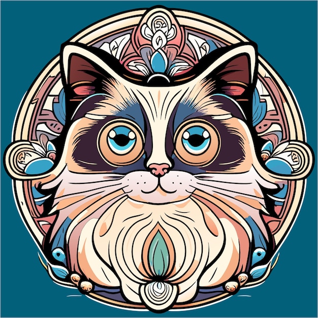Intricate Furry Fusion Earthy Mandala Patterns on Ragdoll Cat Tee