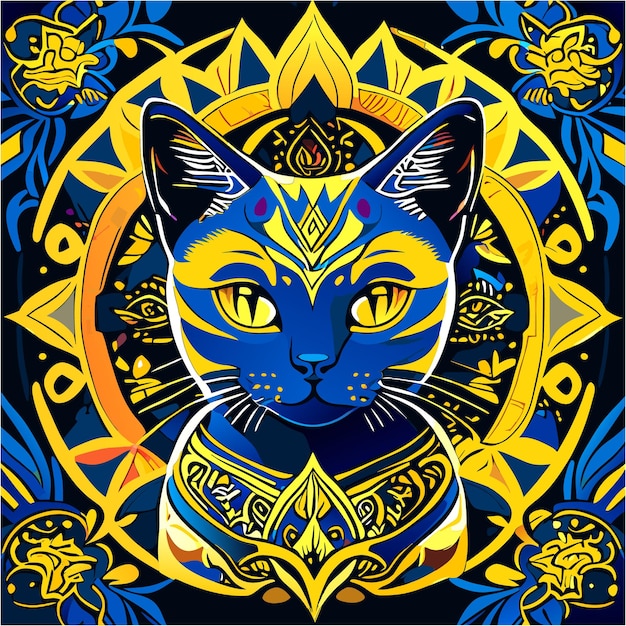 Intricati modelli di mandala terrosi fusion furry sulla maglietta del gatto tonkinese