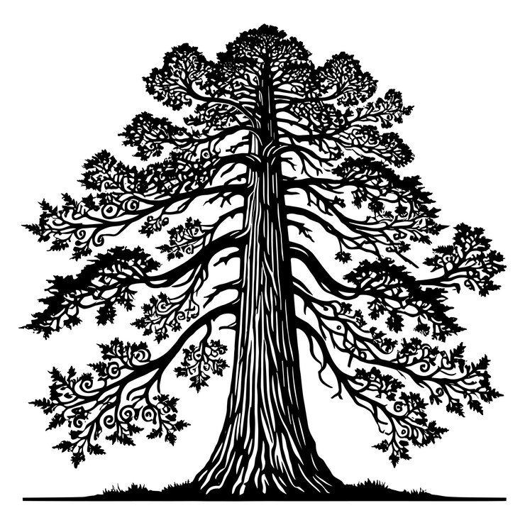 Vector intricate tree silhouette design