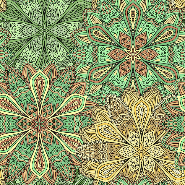 Vector intricate vector flower pattern elaborate floral background from flower mandala elements for your design vector floral seamless pattern in hippie boho style vector lines background round ornaments