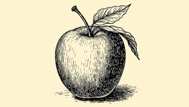 Intricate vintage apple engraving in black and sepia tones
