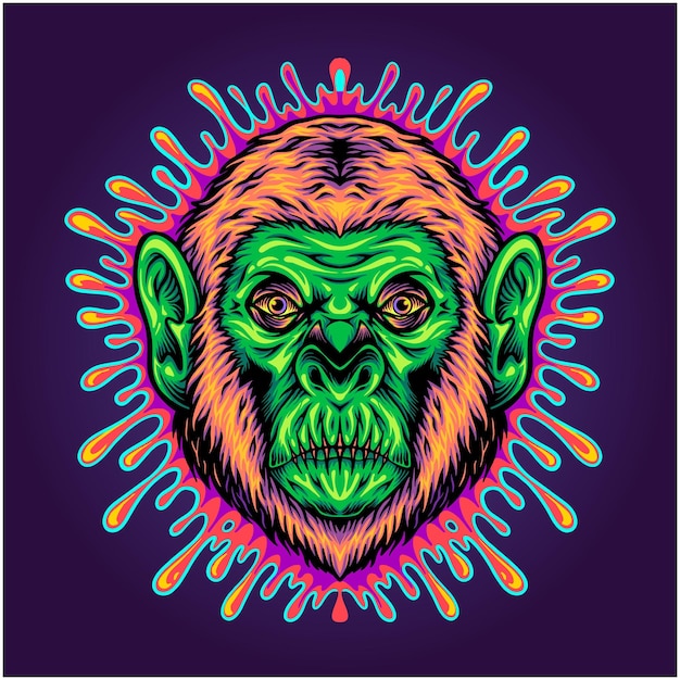 Intriguing monkey head with mysterious slime background