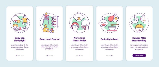 Introducing baby food requirements onboarding mobile app page screen with concepts