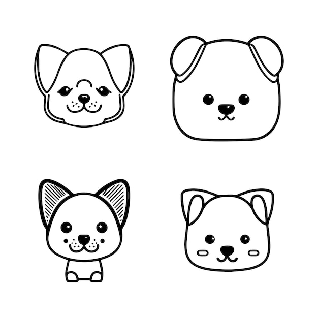 Introductie van een schattige kawaii hondenkop-logocollectieset met verschillende rassen