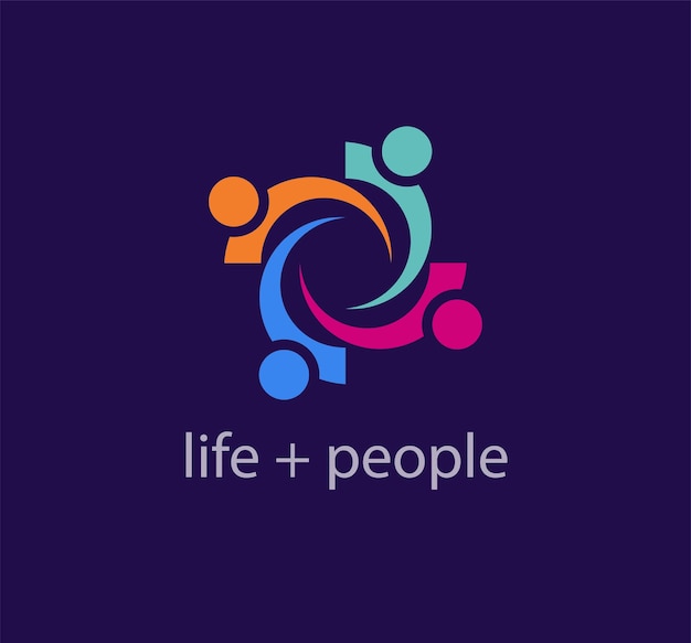 Интроверсия жизни и людей, логотип идеи солидарности. Шаблон логотипа корпоративной медицинской компании.