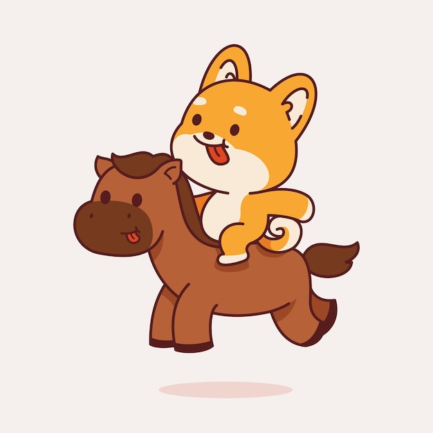 Vector inu dog riding horse catoon illustration