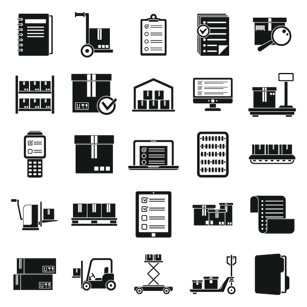 Inventory warehouse icons set, simple style