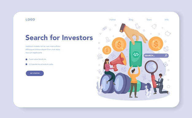 Inverstor searching for start up web banner or landing page. isolated vector illustration in cartoon style