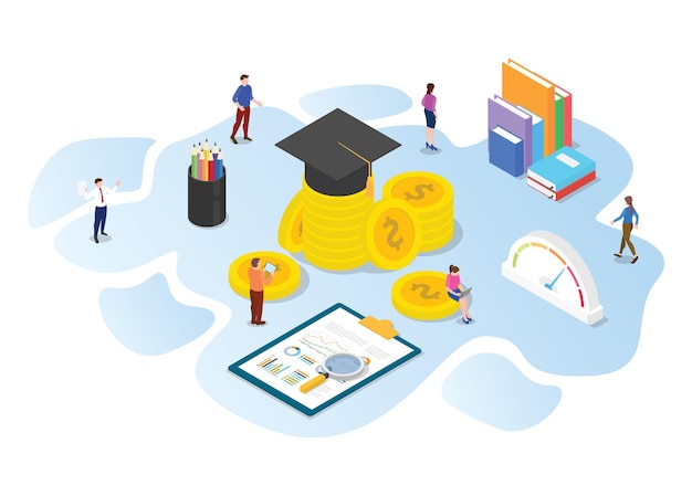 Invest in education concept with modern isometric or 3d style vector illustration