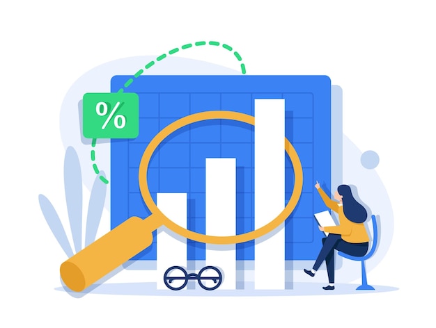 Investering en analyse geld contante winst metafoorwerknemer of manager die investeringsplannen maakt