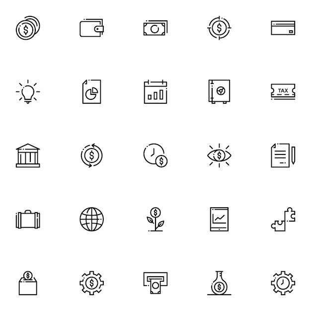 Investering icon pack, met overzicht pictogramstijl