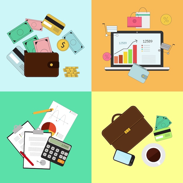 Investing and personal finance, credit and budgeting. cashflow management and financial planning. vector illustration