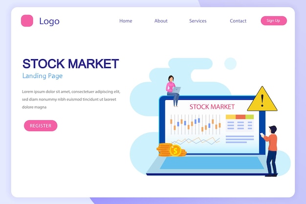 Investing in the Stock Market People trading stock online Flat vector template Style Suitable for Web Landing Page