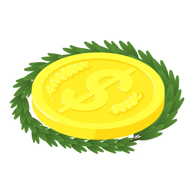 Вектор Инвестиционная привлекательность иконы изометрический вектор монета со знаком доллара и зеленой веткой инвестиционная концепция прибыли деньги