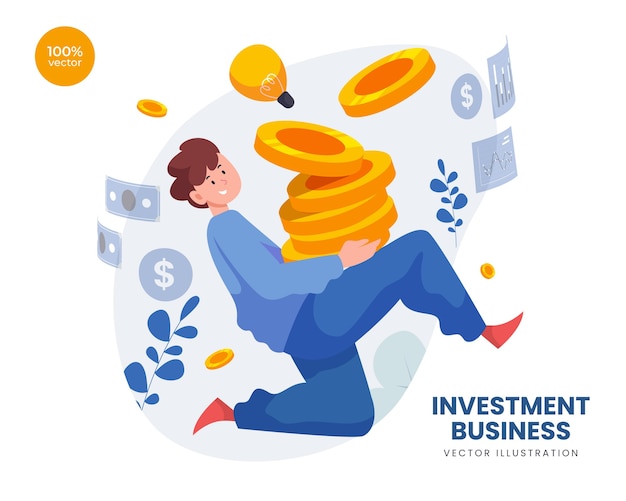 Vector investment business concept with man and idea coins