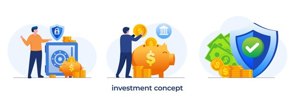 Инвестиционная концепция финансового роста, зарабатывающего аналитика, финансовая экономика, инвестор, отчет, плоский вектор иллюстрации