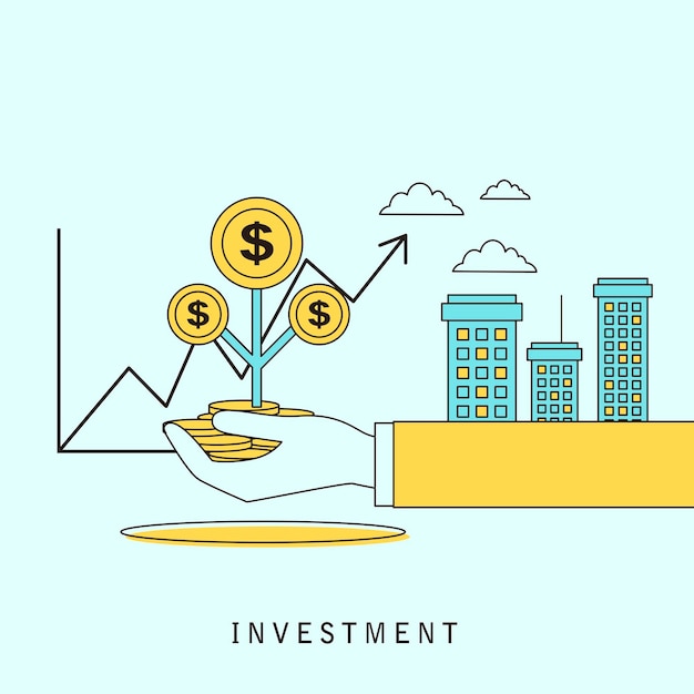 Vettore concetto di investimento: una mano che tiene i soldi in stile linea piatta