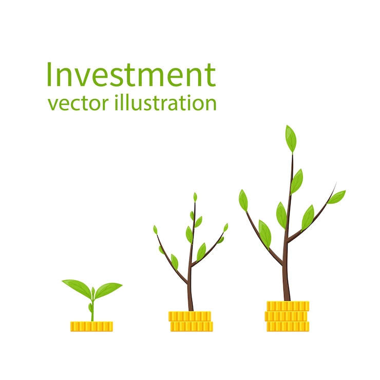 Vector investment concept infographics financial profit growth increase in profit growth process plantmoney business metaphor vector flat design monetary contributions business development revenue