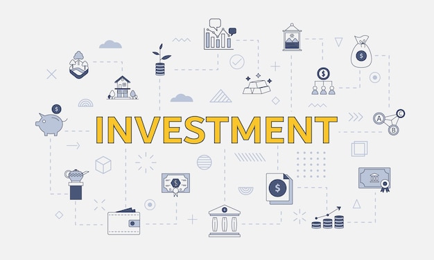 Vector investment concept with icon set with big word or text on center