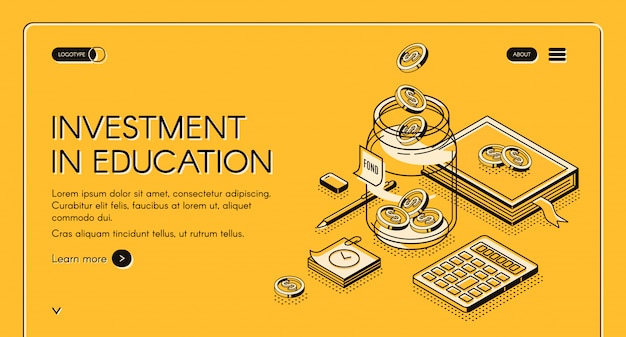 Vector investment in education isometric landing page