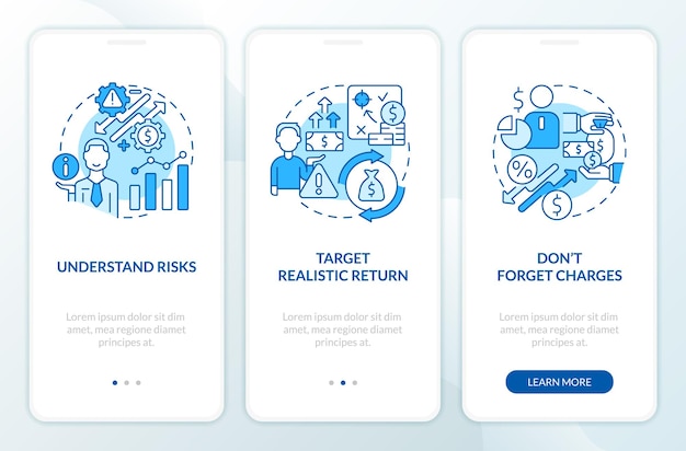 Investment expectations blue onboarding mobile app screen