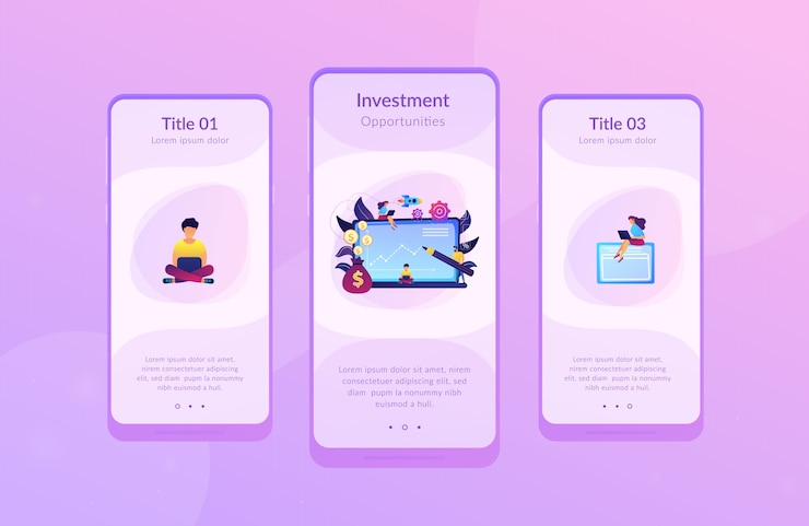 Vector investment fund app interface template.