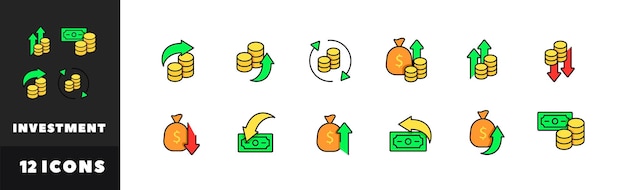 Investment icon set Flat investment icons Vector icons