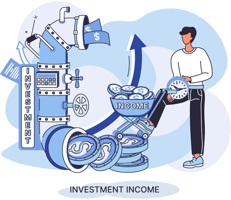 Vector investment saving money and finance growth business concept metaphor analyzes charts and indicators of income growth investment income from securities and other noncommercial investments dividends