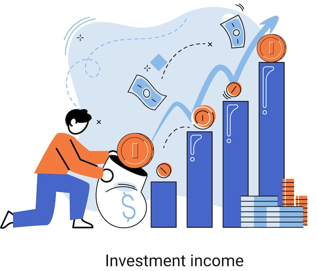 Metafora del concetto aziendale di risparmio di denaro e crescita finanziaria degli investimenti analizza grafici e indicatori di crescita del reddito redditi da investimenti derivanti da titoli e altri dividendi di investimenti non commerciali