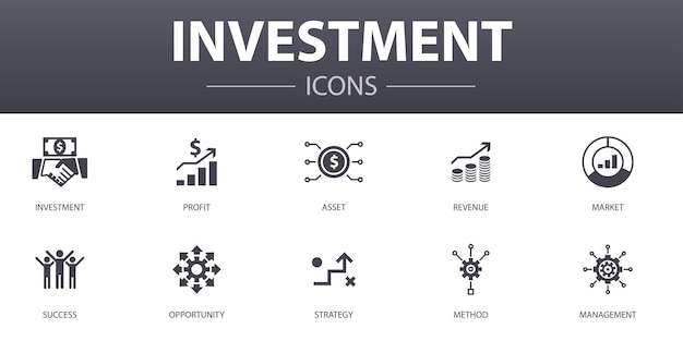 Vector investment simple concept icons set. contains such icons as profit, asset, market, success and more, can be used for web, logo, ui/ux