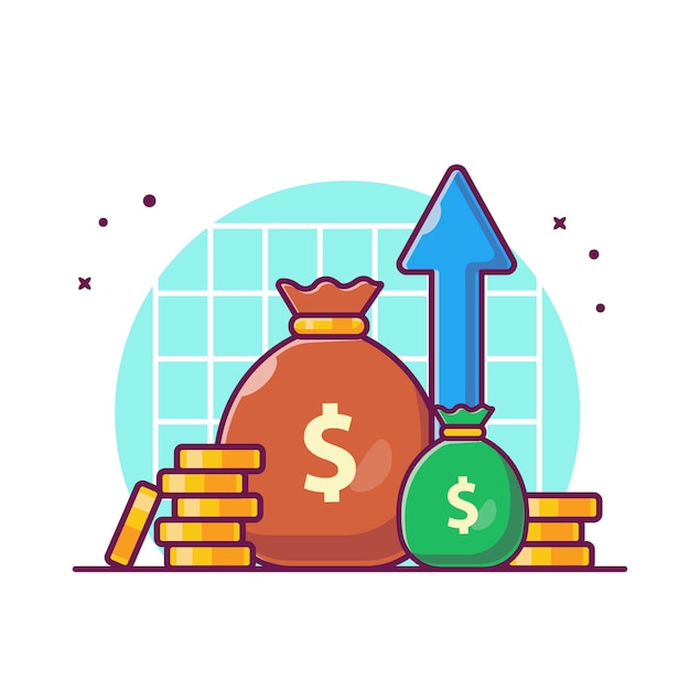 Vettore statistica di investimento con l'illustrazione dei soldi. finanza di investimento di crescita, bianco di concetto dell'icona di affari isolato.