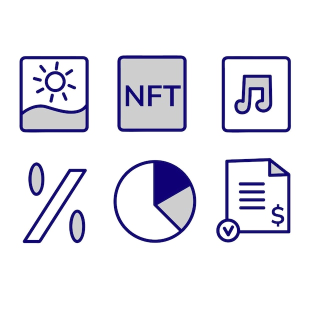 Investment trade NFT vector icons. Financial crypto concept illustrations set