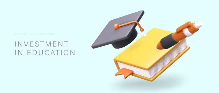 Vector 교육에 대한 투자 교육 프로그램의 홍보 과정 성공적인 결과 인증 교육 대학원 전문가 3d 책 대학원 과 펜으로 포스터