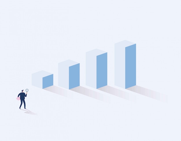 Investitore. uomo d'affari che cerca opportunità di investimento in piedi sul grafico di crescita