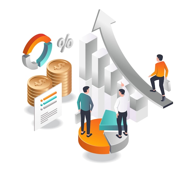 An investor walks to success in isometric illustration