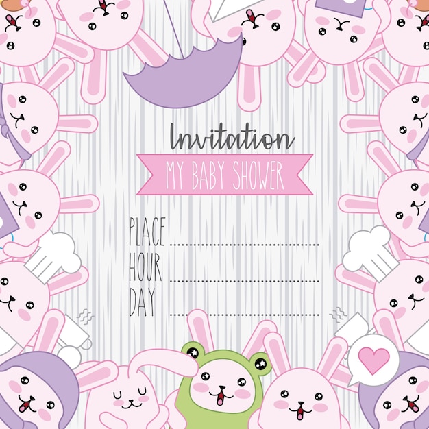 Invitation baby shower kawaii cute animals