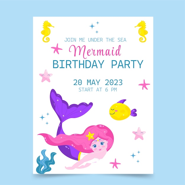 Invitation to birthday party mermaid with fish Vector