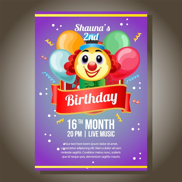 Invitation in birthday theme with happy clown