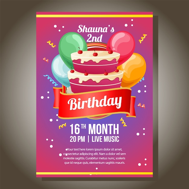 Vector invitation in birthday theme with party cake