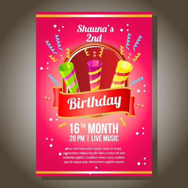 invitation in birthday theme with party trumpet