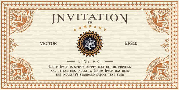 Invitation card antique frame label engraving border