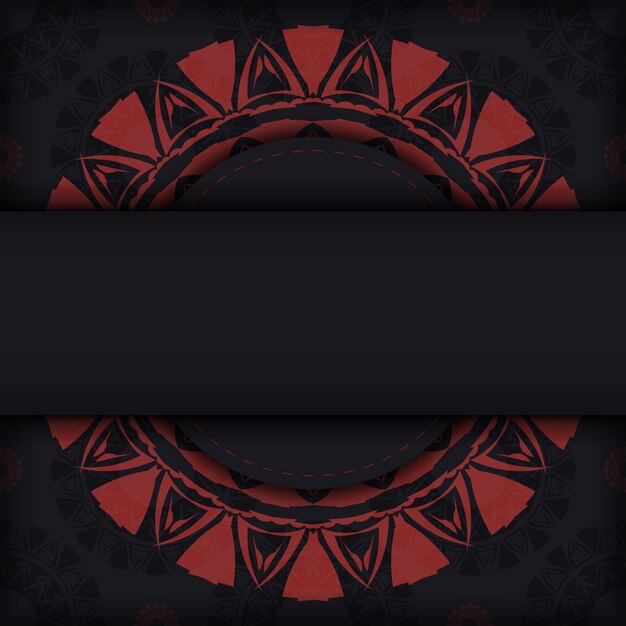 invitation card design with space for your text and abstract patterns. luxurious vector ready-to-print black color postcard design with red greek patterns.