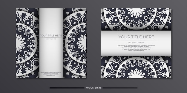 Invitation card design with space for your text and vintage patterns. vector ready-to-print white color postcard design with greek patterns.