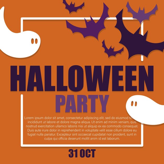 Vector invitation card for halloweenvector template in abstract style with halloween symbols ghosts bats