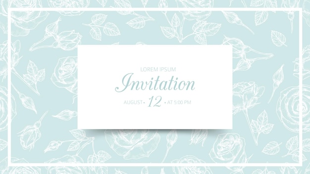 Invitation card isolated on floral seamless pattern on green