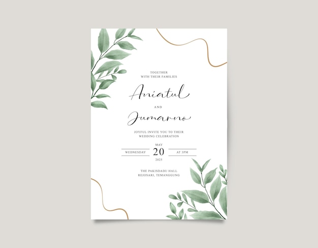 Invitation card template set with green leaves