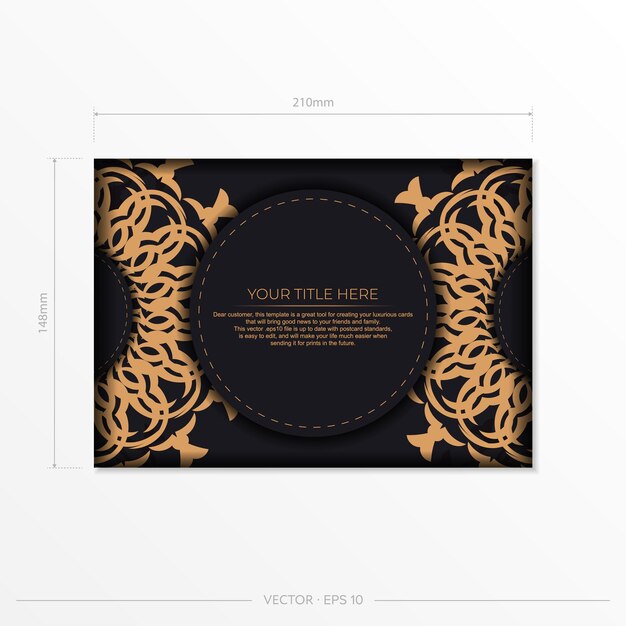 Invitation card template with dewy ornament. Stylish vector postcard design in black color with greek